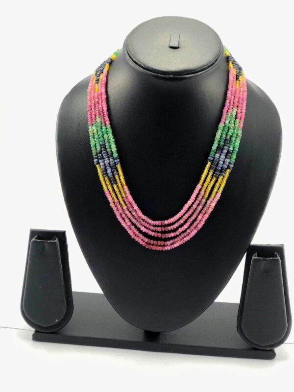 MULTI COLOUR 5 LAYER DESIGN GEM STONE NECKLACE