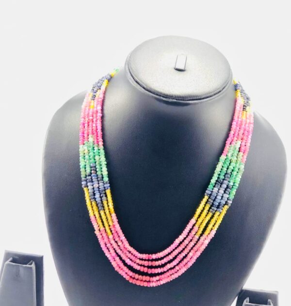 MULTI COLOUR 5 LAYER DESIGN GEM STONE NECKLACE