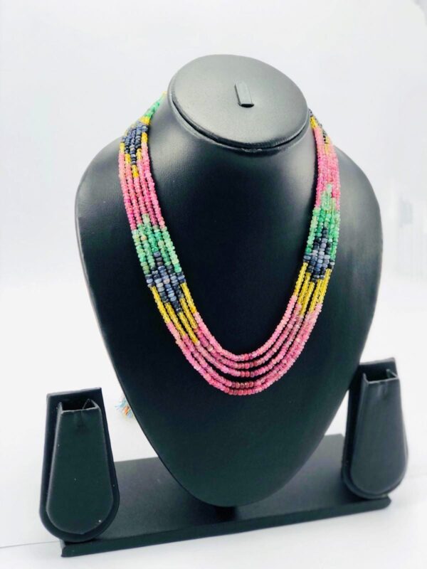 MULTI COLOUR 5 LAYER DESIGN GEM STONE NECKLACE