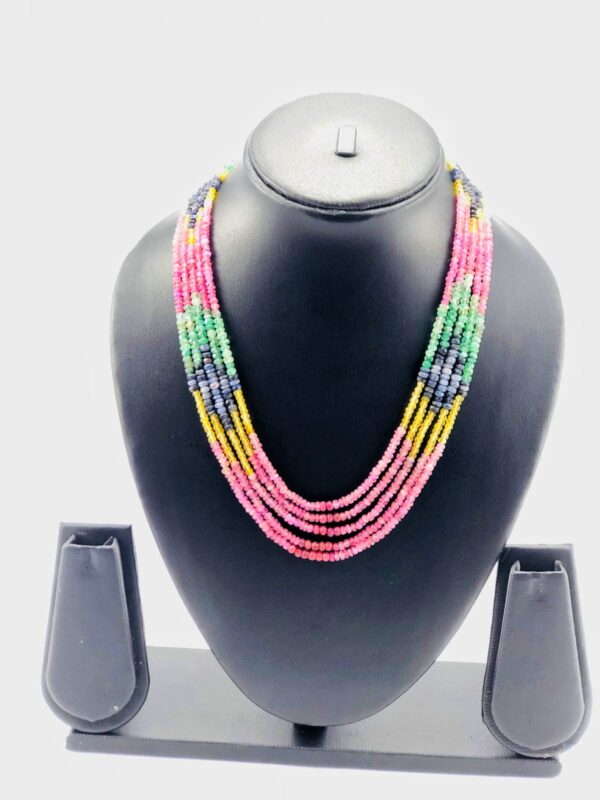 MULTI COLOUR 5 LAYER DESIGN GEM STONE NECKLACE